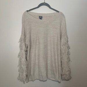 SOHO Women's Boho Chic Fringe Knit Hippie Shaggy Neutral Cream Sweater - Size M